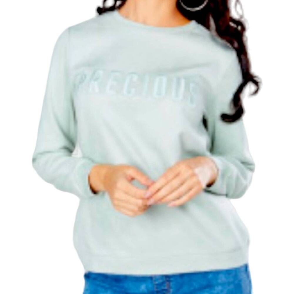 Mint Green Faux Suede PRECIOUS Sweatshirt Medium Soft Girl Y2K